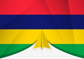 Mauritius Flag with Abstract Paper Airplane Design, National Flag in a geometric folded paper style.