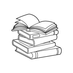 Stack of books with open book on top line art