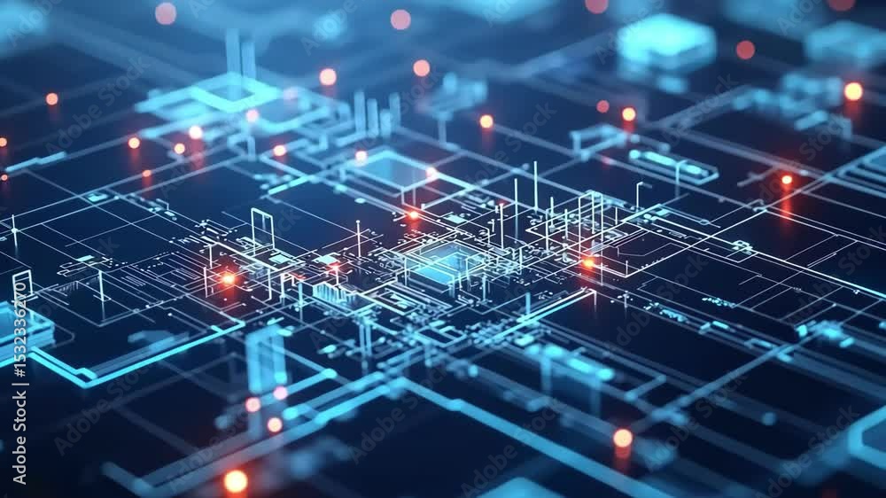Poster abstract technology background with circuit board, lines, network and glowing lights. technology, ne