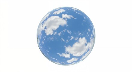 A vibrant soap bubble captures the essence of a sunny day, reflecting the bright blue sky and fluffy white clouds. This enchanting display of nature's beauty invites awe and wonder.
