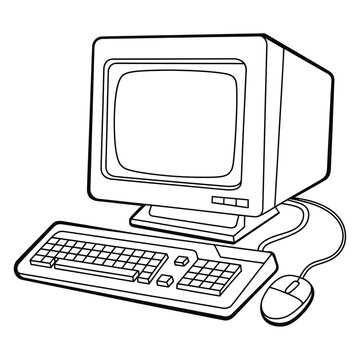 Retro computer illustration black and white
