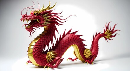 Red and Gold Paper Chinese Dragon Sculpture with Detailed Scales &ndash; Intricate Origami-Inspired Art for Lunar New Year, Cultural Decor, and Festive Celebrations Illustrations