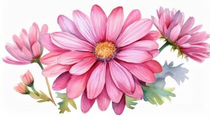 Obraz premium hand drawn watercolor pink daisy flower isolated on white background