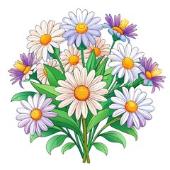 Fototapeta premium A Whimsical Daisy Bouquet with Colorful Petals and Lush Green Leaves