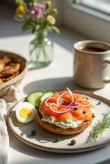 Cozy Smoked Salmon Bagel Brunch Setup with Fresh Toppings