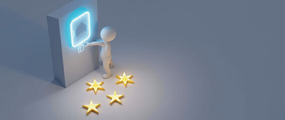 Experience 3D Person Icon with Three Glowing Stars Underneath and Soft Shadow