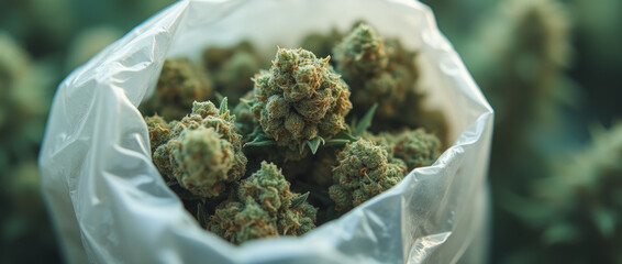 Freshly Harvested Cannabis Quality Up Close — Medium Telephoto Eye-Level Shot Focused on Buds