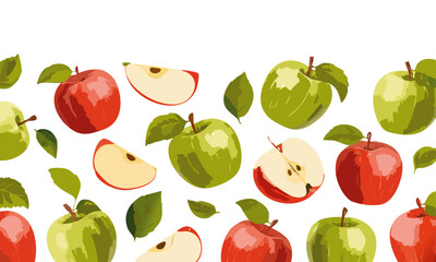 seamless pattern with falling apples fruits vector design