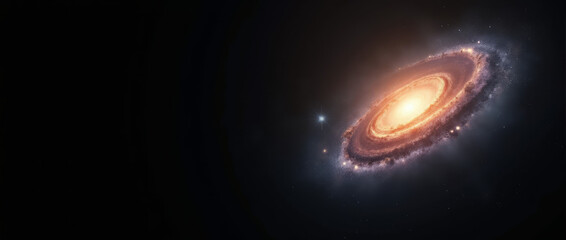 Galaxy Suspended in Darkness with Space for Text — Studio Visualization