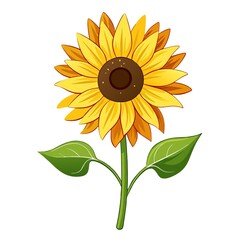 A cheerful and vibrant sunflower illustration with detailed petals and leaves