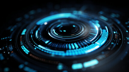 Futuristic Technology: Abstract Circular Interface Design -  Digital HUD, Sci-Fi Background, Glowing Neon Circles,  Tech Background,  Abstract Circular Pattern
