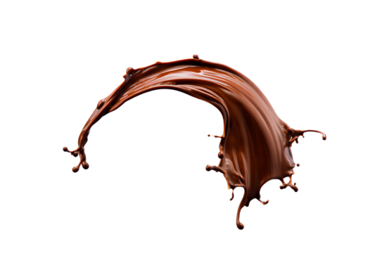 Chocolate splash dynamic flow isolated on transparent background