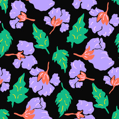 Whimsical abstract floral seamless pattern, Naive hand drawn flower design ' for textile, home decor 