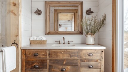 Rustic Farmhouse Bathroom Vanity with Wooden Accents