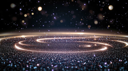 Side view circular stardust swirl with glowing particles, cosmic galaxy background, dreamy and magical atmosphere