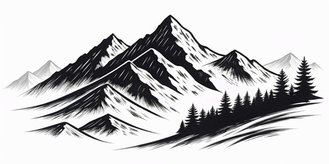 Ink dry brush stroke of moutain illustration abstract black vector