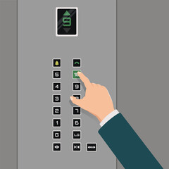 Hand pressing tenth floor elevator button illustration