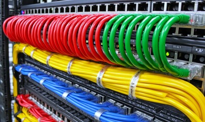 Neatly Organized Network Cables in a Server Rack