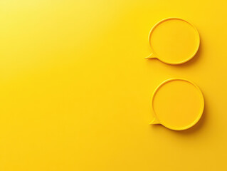 Two yellow speech bubbles on bright yellow background create cheerful and vibrant communication concept with space for text
