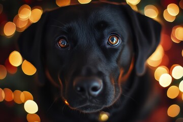 Christmas Labrador. Beautiful Canine Celebrating New Year's Eve on Festive Carpet