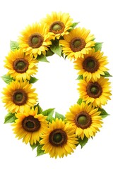 Beautiful and cheerful sunflower wreath on a clean white background showcasing summer