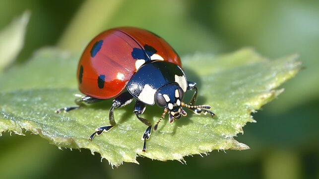 Close-up of a ladybug on a leaf.