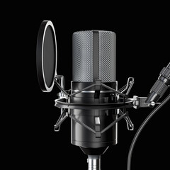 Studio condenser microphone with pop filter isolated  3d