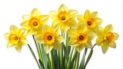 A Vibrant Bouquet of Yellow Daffodils Shining Brightly Against a White Background