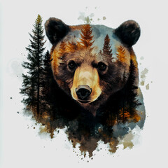 Wild bear emerges from a misty forest, showcasing nature's beauty with a stunning blend of wildlife and trees during a serene moment in a peaceful environment