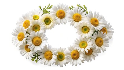 Obraz premium Daisy flower wreath on a white background for decorative purposes