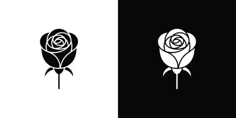Elegant Rose Silhouette in Black and White, Minimalist Floral Design Element