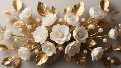 Elegant Golden and White Floral Hair Adornment Accessory