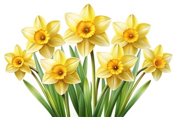 Fototapeta premium Beautiful Spring Daffodils in Full Bloom with Vibrant Yellow Petals and Greenery