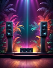 Summer music background with colorful music speakers