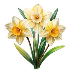 Obraz premium Elegant watercolor painting of three beautiful daffodils in full bloom on white