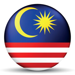 Glass light ball with flag of Malaysia. Round sphere, template icon. Malaysian islands national symbol. Glossy realistic ball, 3D abstract vector illustration. Big bubble.