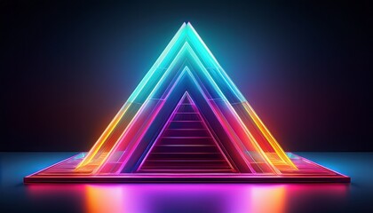 Fototapeta premium neon pyramid illuminated in vibrant colors against a dark backdrop