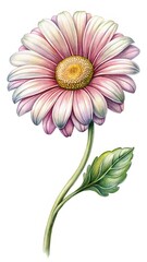 Obraz premium Elegant Daisy Watercolor Painting with Delicate Pink Petals and Vibrant Yellow Center