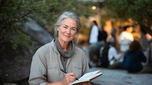 Professor conducting sociology field study with notebook and compass