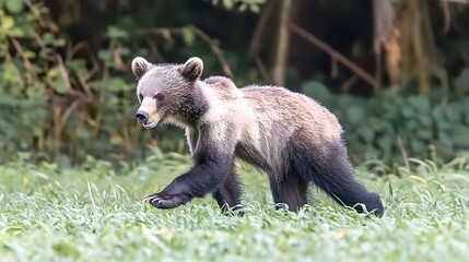 Fototapeta premium Grizzly Bear Cub Walking in Grassland Wildlife Photography