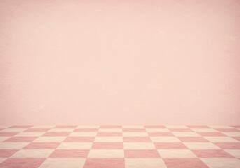 Fototapeta premium Pink Checkered Floor and Pastel Wall Background