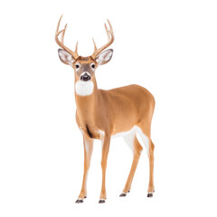 Fototapeta premium Majestic deer with large antlers stands gracefully, showcasing its elegant posture and natural beauty against plain background. animal alert expression and sleek fur highlight its wild charm