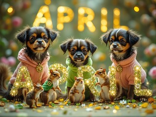 April Frolic:  Adorable Dogs & Squirrels in Festive Attire