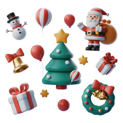Christmas decorations festive season holiday cheer santa claus snowman gifts tree wreath bells 3d render
