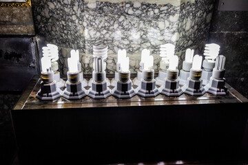Fluorescent lamps in a church in Our Lady of the Harvests Monastery near Alqosh village, Kurdistan Region of Iraq