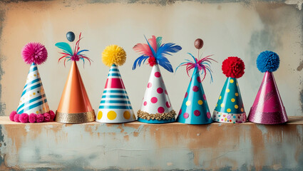 Row of Colorful Festive Party Hats