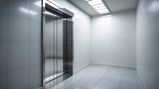 elevator silver finish professional corporate building 3d interior design wallpaper background