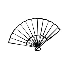 Hand drawn black and white folding fan illustration