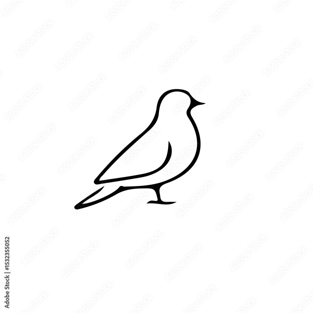 Poster a minimalistic line drawing of a small bird standing on its feet with a simple outline on white back