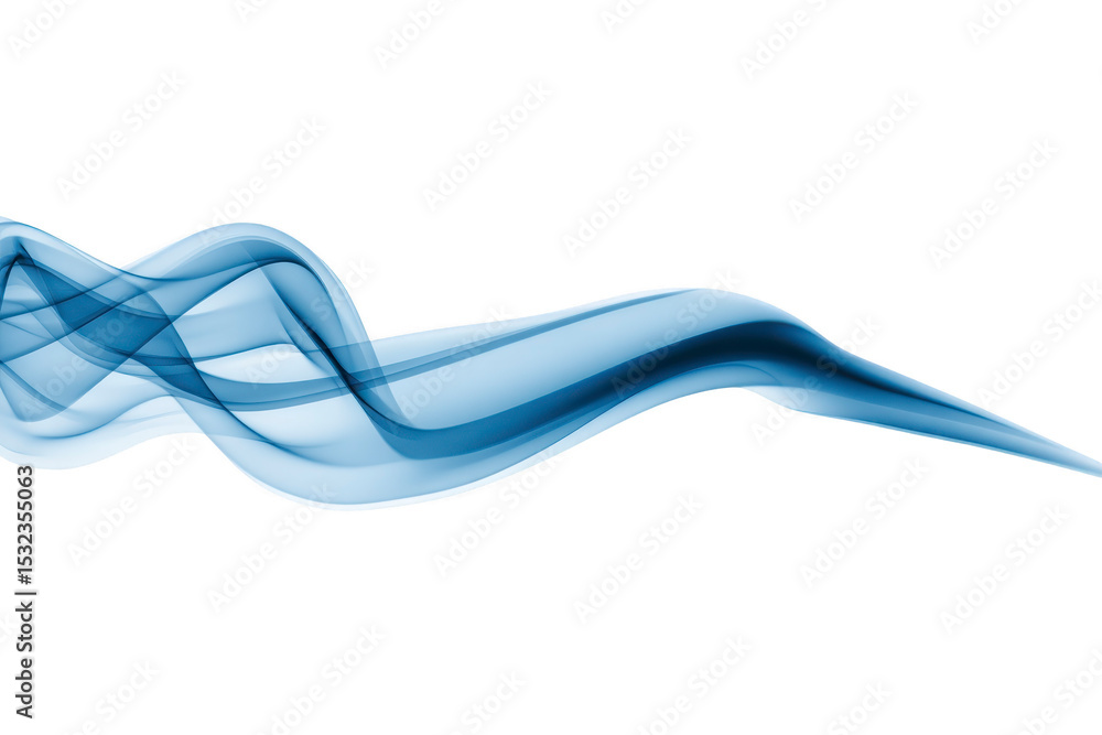 Poster flowing, abstract blue wave design on transparency background creates sense of movement and fluidity